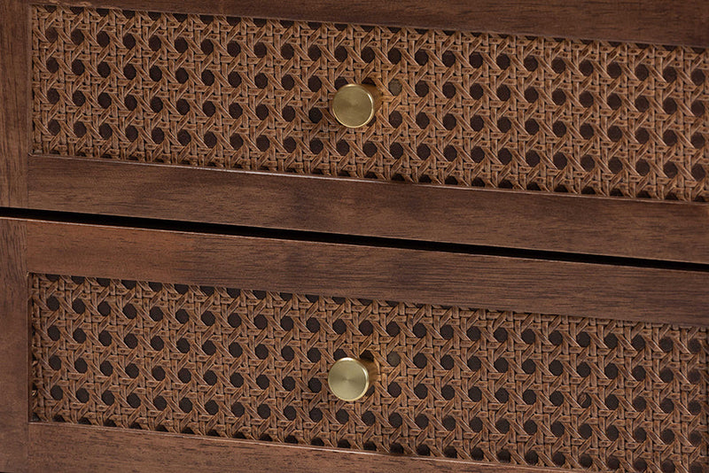 Jessen Japandi Walnut Brown Wood 2-Drawer Nightstand Woven w/Rattan Baxton