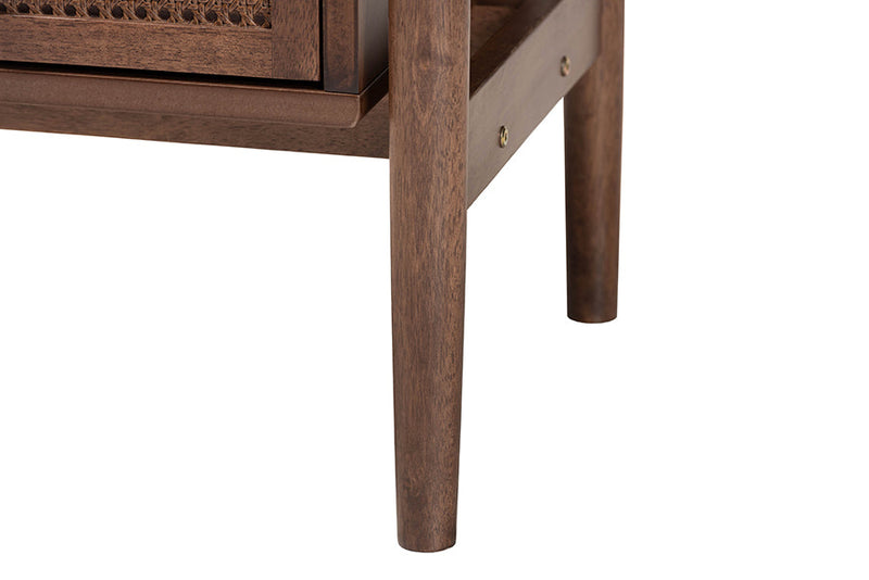 Jessen Japandi Walnut Brown Wood 2-Drawer Nightstand Woven w/Rattan Baxton