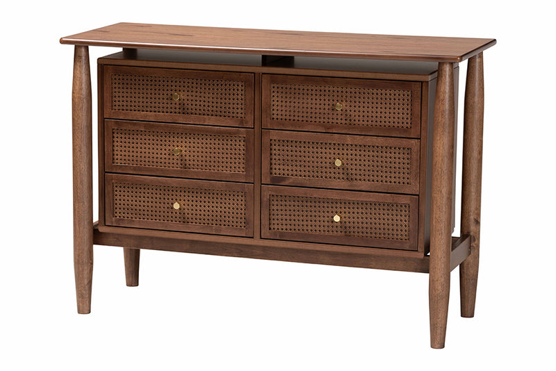 Jessen Japandi Walnut Brown Wood 6-Drawer Dresser