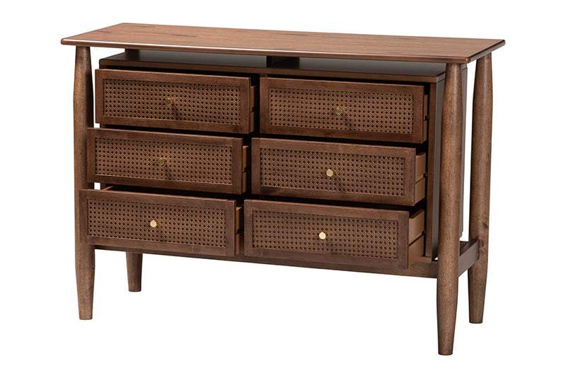 Jessen Japandi Walnut Brown Wood 6-Drawer Dresser