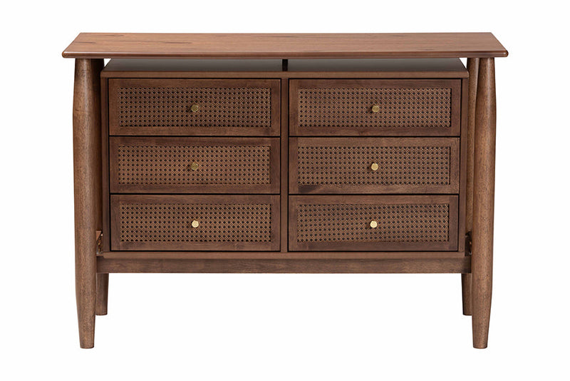 Jessen Japandi Walnut Brown Wood 6-Drawer Dresser Baxton