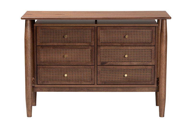 Jessen Japandi Walnut Brown Wood 6-Drawer Dresser