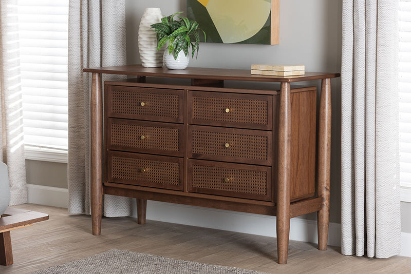 Jessen Japandi Walnut Brown Wood 6-Drawer Dresser