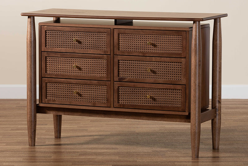 Jessen Japandi Walnut Brown Wood 6-Drawer Dresser