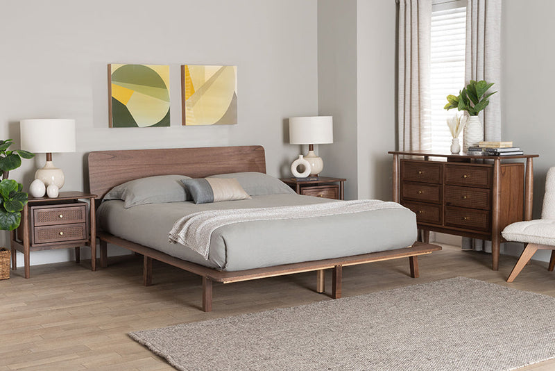 Jessen Japandi Walnut Brown Wood King Size 4Pc Bedroom Set Baxton