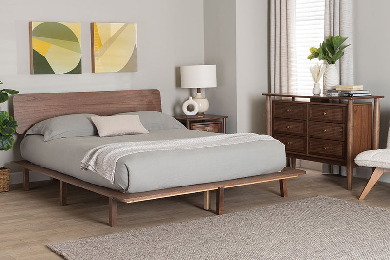 Jessen Japandi Walnut Brown Wood King Size 3-Piece Bedroom Set Baxton