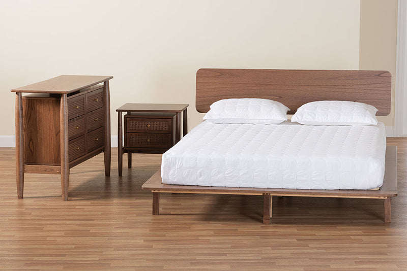 Jessen Japandi Walnut Brown Wood King Size 3-Piece Bedroom Set Baxton