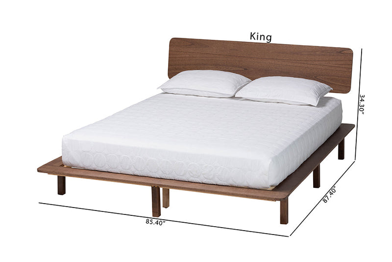 Jessen Japandi Walnut Brown Wood Queen Size Platform Bed Baxton