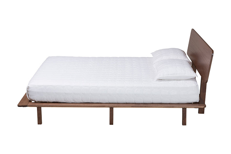 Jessen Japandi Walnut Brown Wood Queen Size Platform Bed Baxton