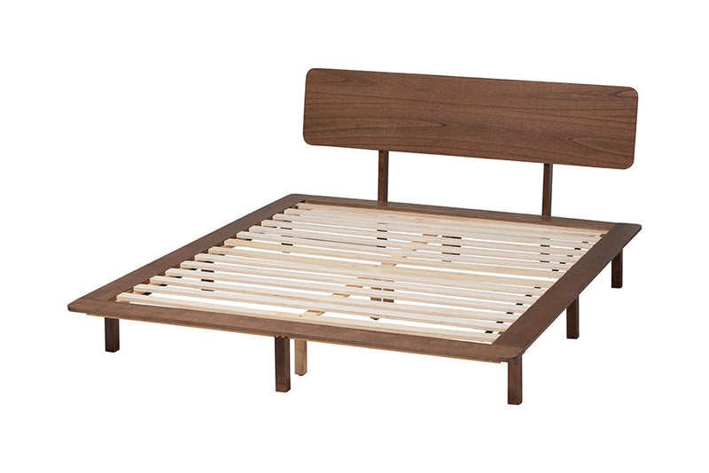 Jessen Japandi Walnut Brown Wood Queen Size Platform Bed Baxton