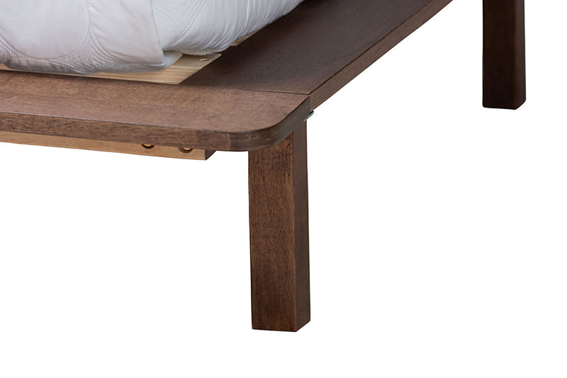 Jessen Japandi Walnut Brown Wood Queen Size Platform Bed Baxton