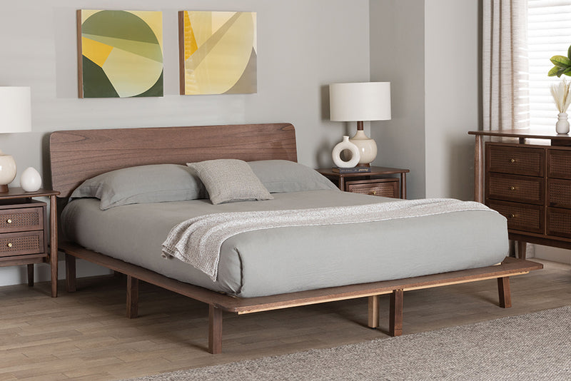 Jessen Japandi Walnut Brown Wood King Size Platform Bed