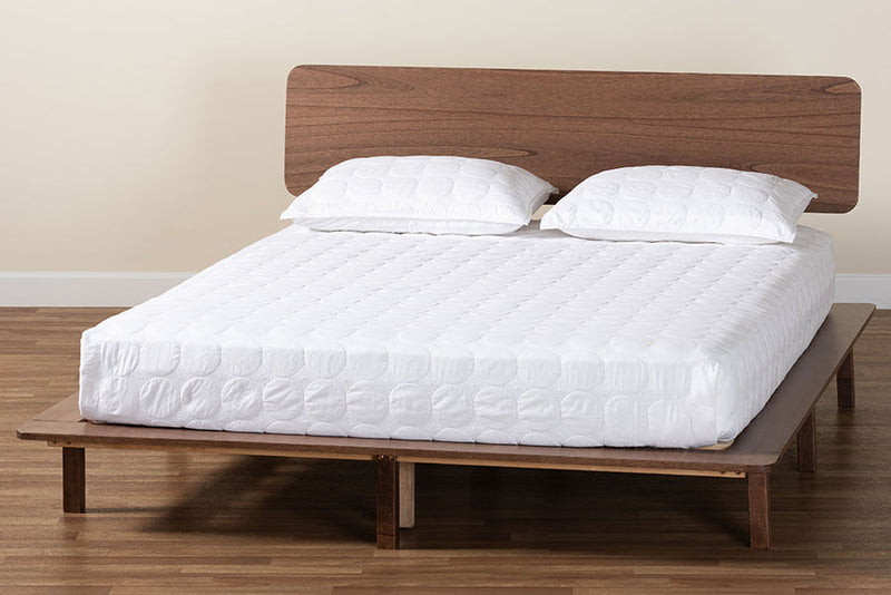 Jessen Japandi Walnut Brown Wood Queen Size Platform Bed Baxton