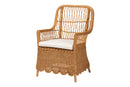 Flannery Bohemian Light Honey Scalloped Rattan Arm Chair Baxton