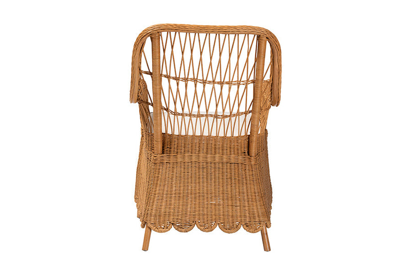 Flannery Bohemian Light Honey Scalloped Rattan Arm Chair Baxton
