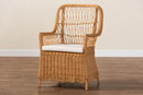 Flannery Bohemian Light Honey Scalloped Rattan Arm Chair Baxton