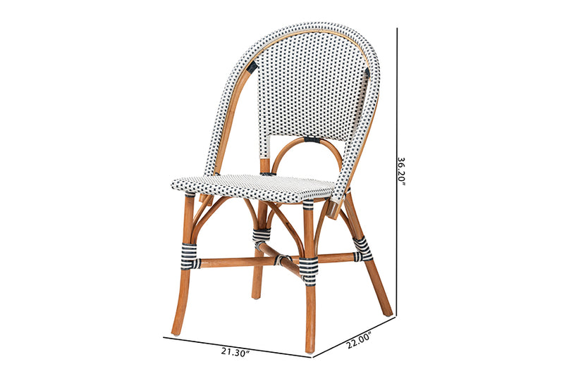 Barnes Classic French Two-Tone Navy and White Weaving and Natural Rattan Bistro Chair