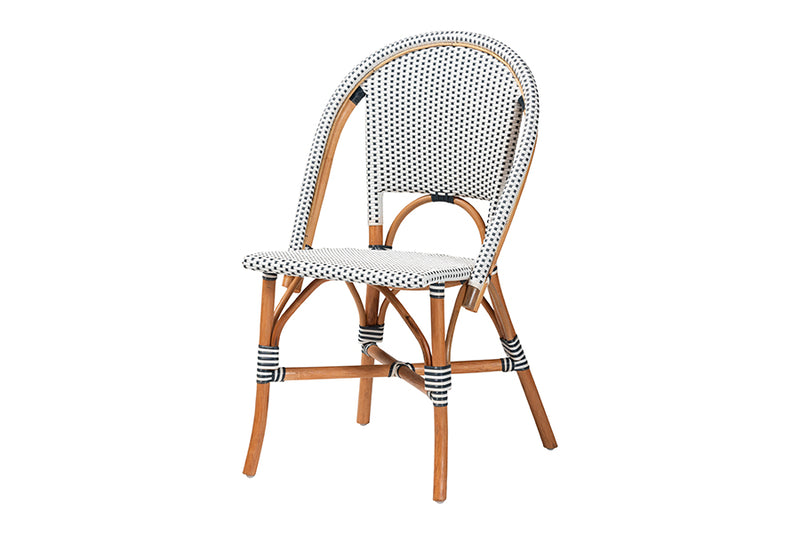 Barnes Classic French Two-Tone Navy and White Weaving and Natural Rattan Bistro Chair