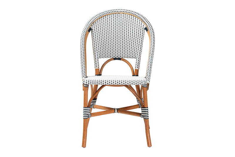 Barnes Classic French Two-Tone Navy and White Weaving and Natural Rattan Bistro Chair