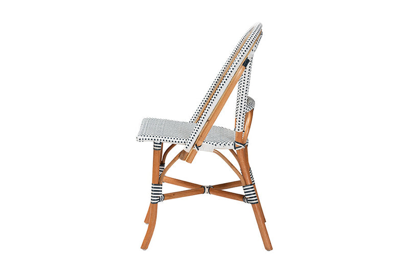 Barnes Two-Tone Navy and White Weaving and Natural Rattan Bistro Chair Baxton
