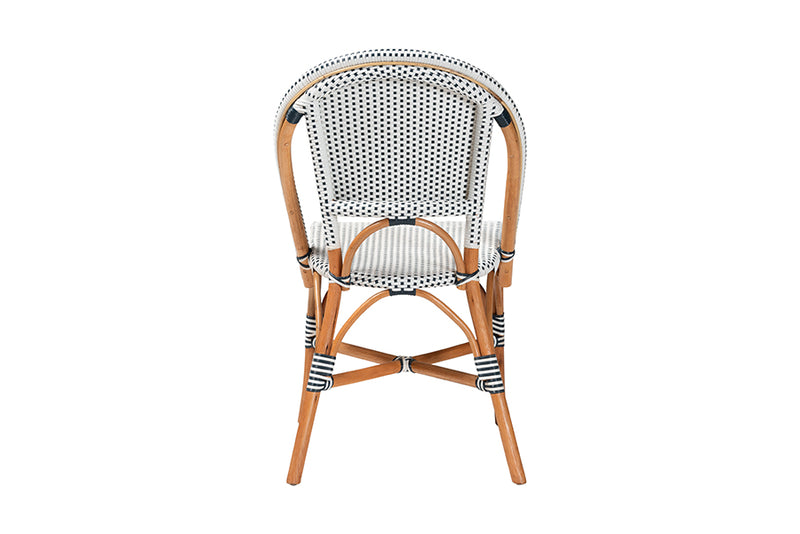 Barnes Classic French Two-Tone Navy and White Weaving and Natural Rattan Bistro Chair