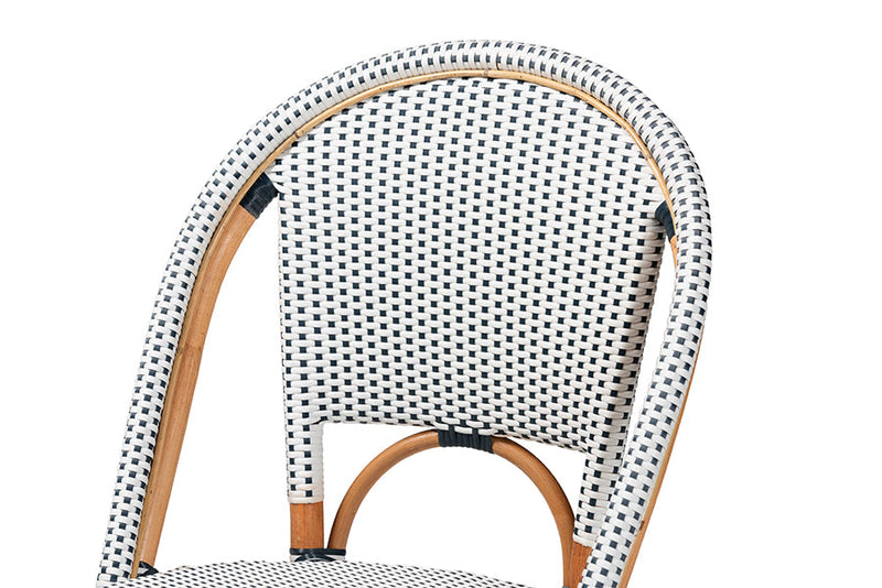 Barnes Two-Tone Navy and White Weaving and Natural Rattan Bistro Chair Baxton