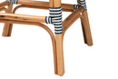 Barnes Two-Tone Navy and White Weaving and Natural Rattan 2Pc Counter Stool Set Baxton
