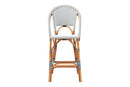 Barnes Two-Tone Navy and White Weaving and Natural Rattan Bar Stool Baxton