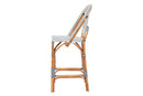 Barnes Two-Tone Navy and White Weaving and Natural Rattan Bar Stool Baxton