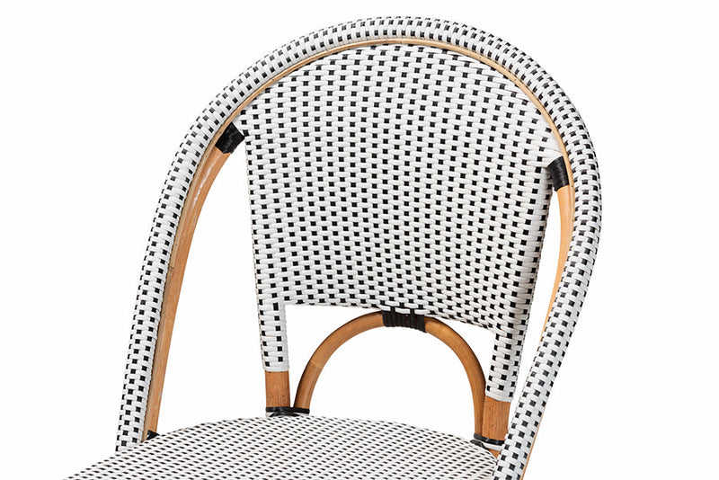 Barnes Two-Tone Black and White Weaving and Natural Rattan 2Pc Counter Stool Set Baxton
