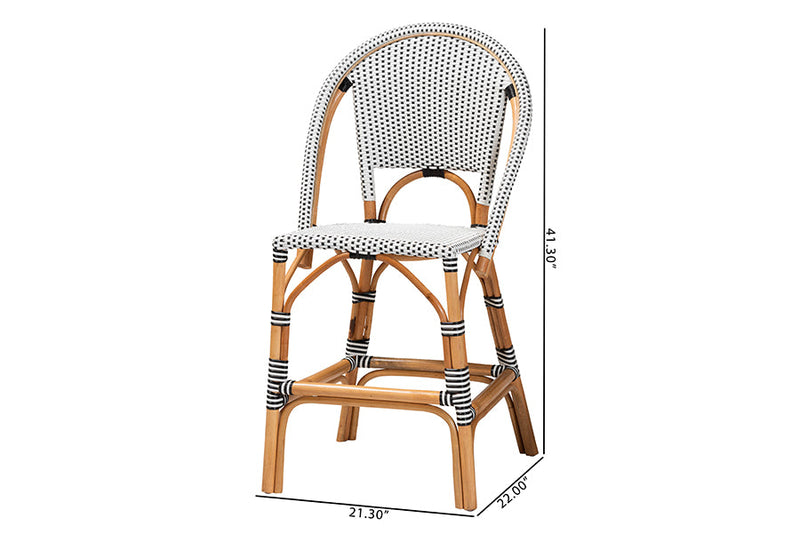 Barnes Two-Tone Black and White Weaving and Natural Rattan 2Pc Counter Stool Set Baxton