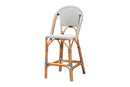Barnes Two-Tone Black and White Weaving and Natural Rattan Bar Stool Baxton