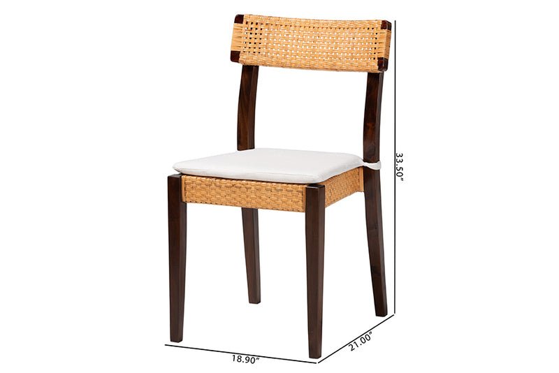 Hannah Bohemian Light Honey Rattan and Dark Brown Wood Dining Chair