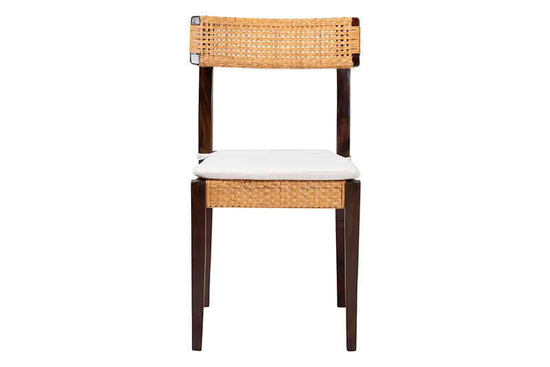 Hannah Bohemian Light Honey Rattan and Dark Brown Wood Dining Chair