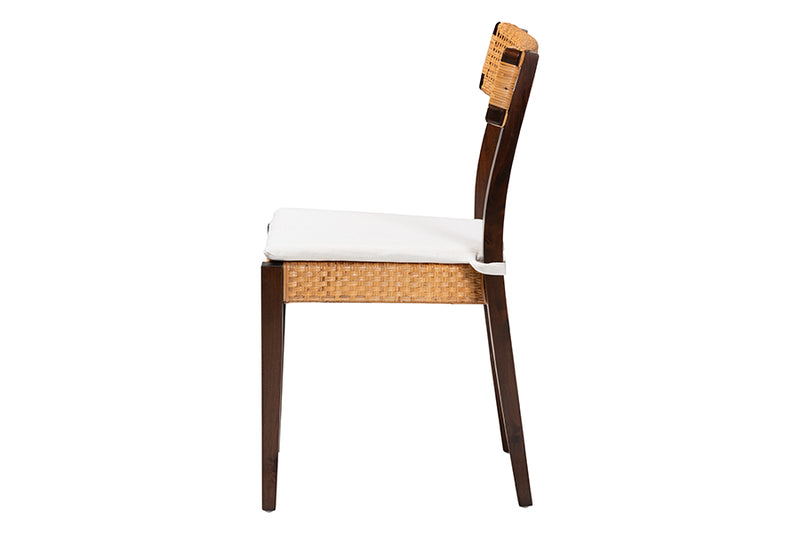 Hannah Bohemian Light Honey Rattan and Dark Brown Wood Dining Chair