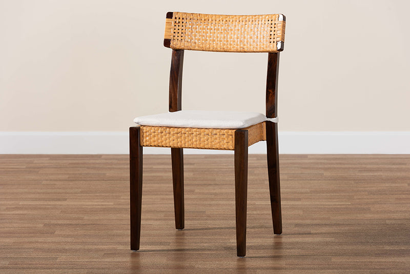 Hannah Bohemian Light Honey Rattan and Dark Brown Wood Dining Chair