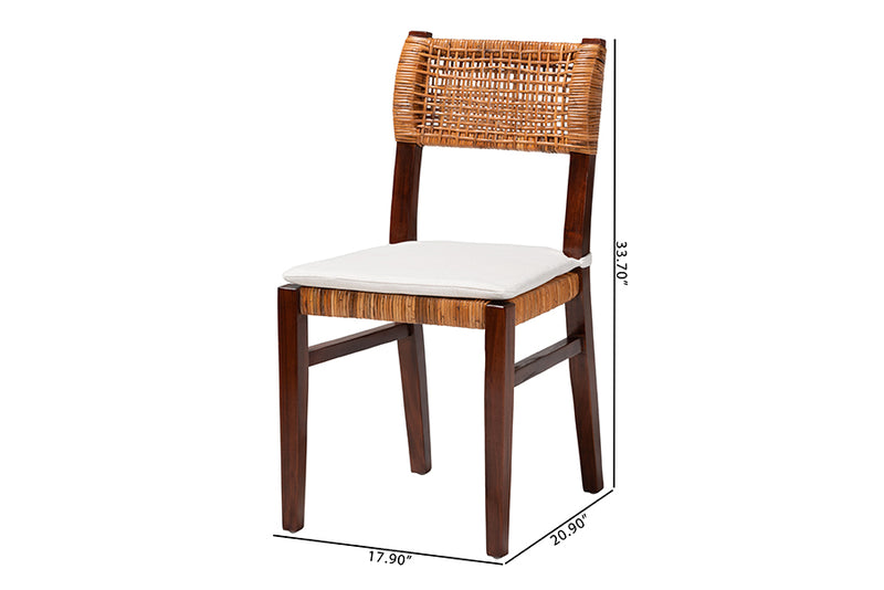 Daphne Bohemian Light Honey Rattan and Dark Brown Wood Dining Chair