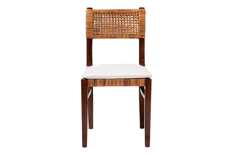 Daphne Bohemian Light Honey Rattan and Dark Brown Wood Dining Chair