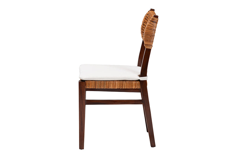 Daphne Bohemian Light Honey Rattan and Dark Brown Wood Dining Chair