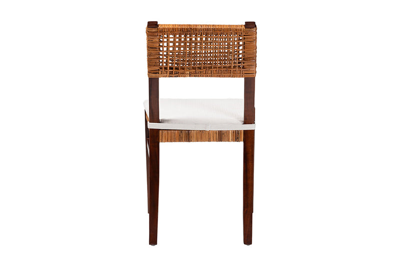 Daphne Bohemian Light Honey Rattan and Dark Brown Wood Dining Chair Baxton