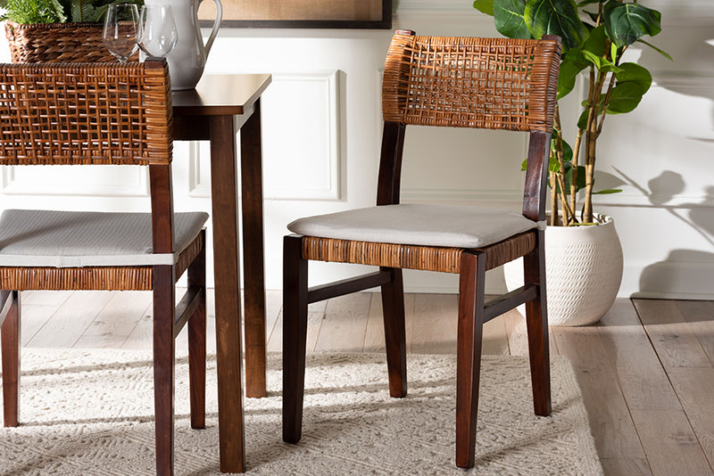 Daphne Bohemian Light Honey Rattan and Dark Brown Wood Dining Chair