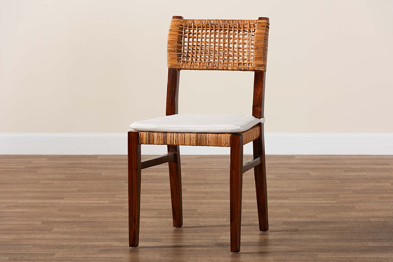 Daphne Bohemian Light Honey Rattan and Dark Brown Wood Dining Chair