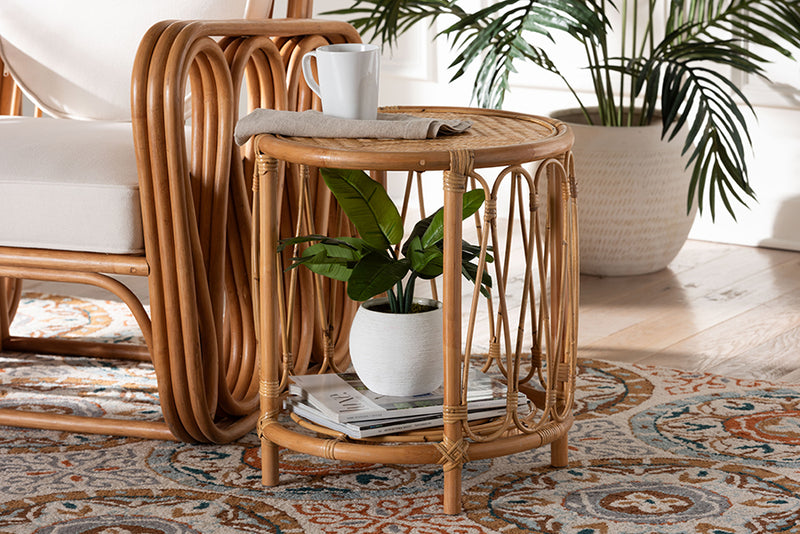 Mirza Bohemian Light Honey Rattan End Table