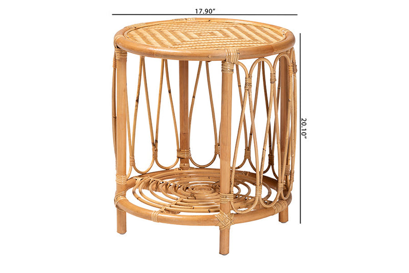 Mirza Bohemian Light Honey Rattan End Table Baxton