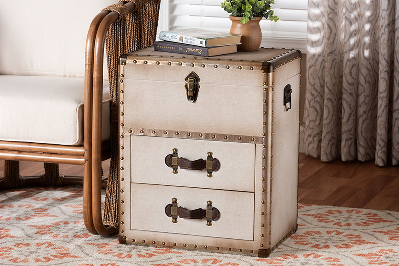 Leala Vintage Coffee Canvas 2-Drawer Storage Trunk