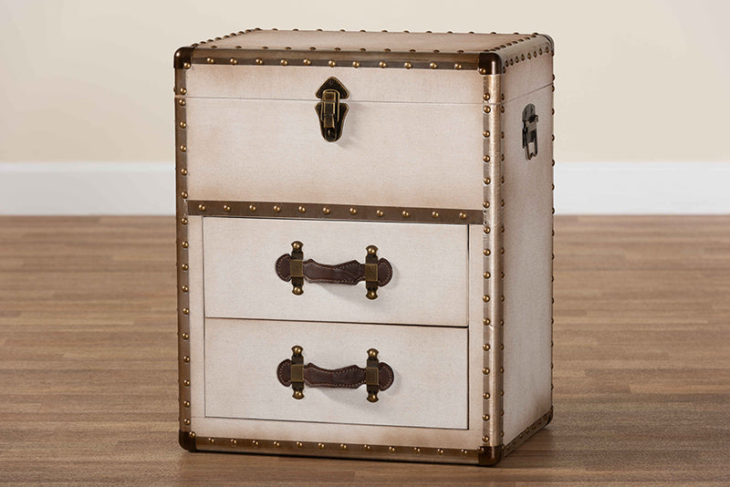 Leala Vintage Coffee Canvas 2-Drawer Storage Trunk