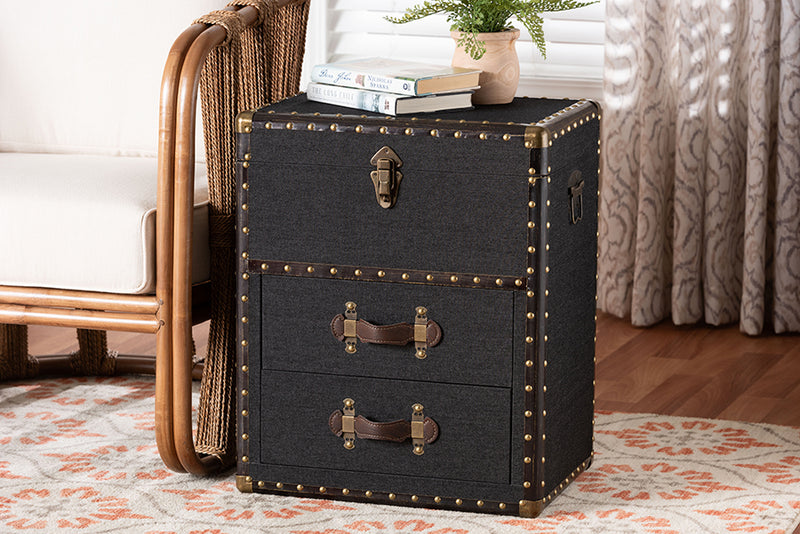 Leala Vintage Black Canvas 2-Drawer Storage Trunk