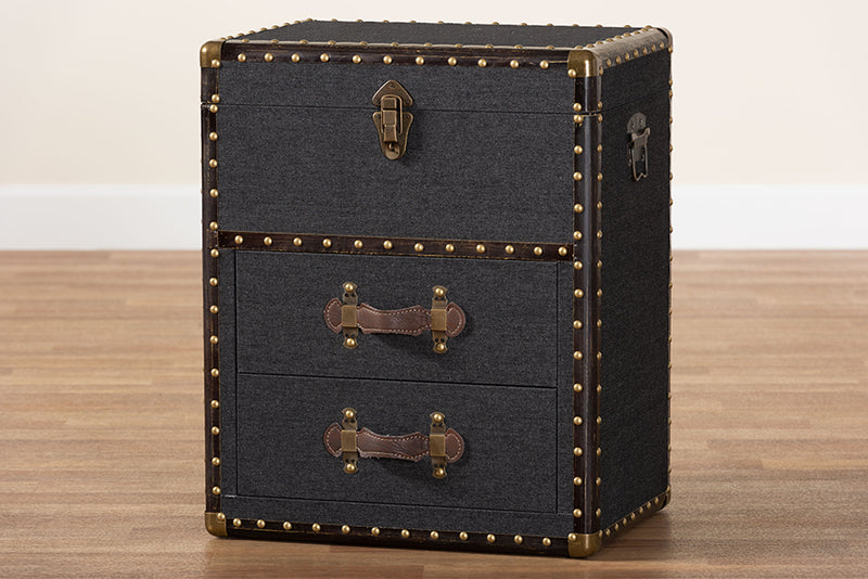 Leala Vintage Black Canvas 2-Drawer Storage Trunk