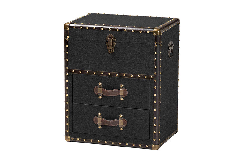 Leala Vintage Black Canvas 2-Drawer Storage Trunk