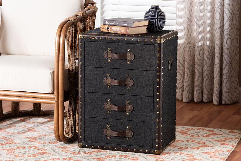 Mason Vintage Black Canvas 4-Drawer End Table